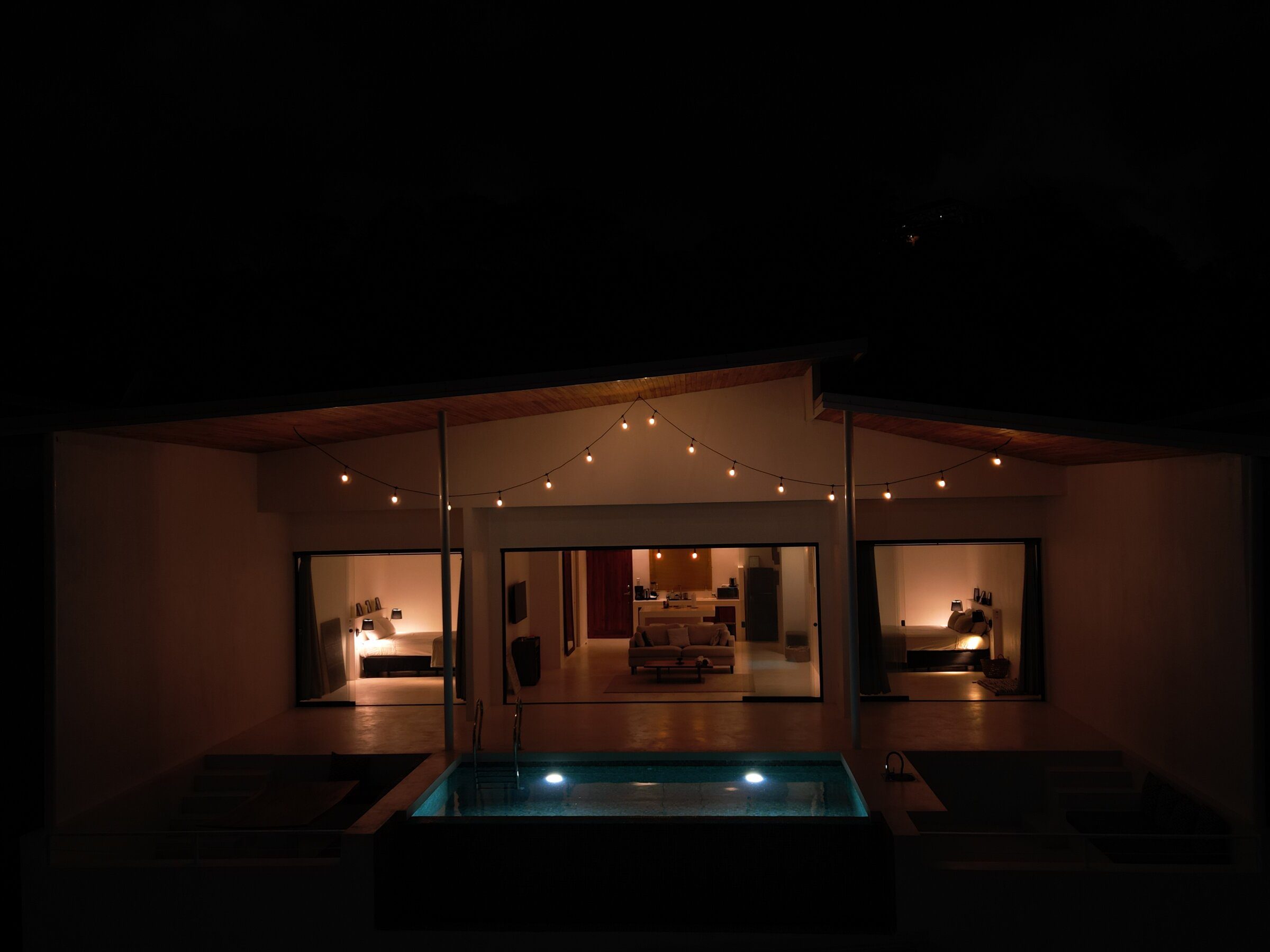 Les Roches at night.